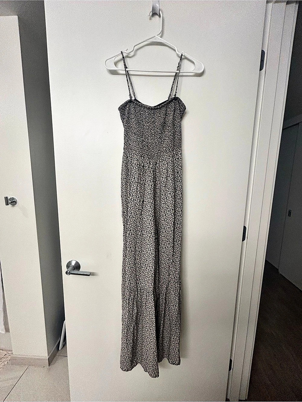 Free People Melrose Smocked Wide-Leg Jumpsuit Black & Pink Small